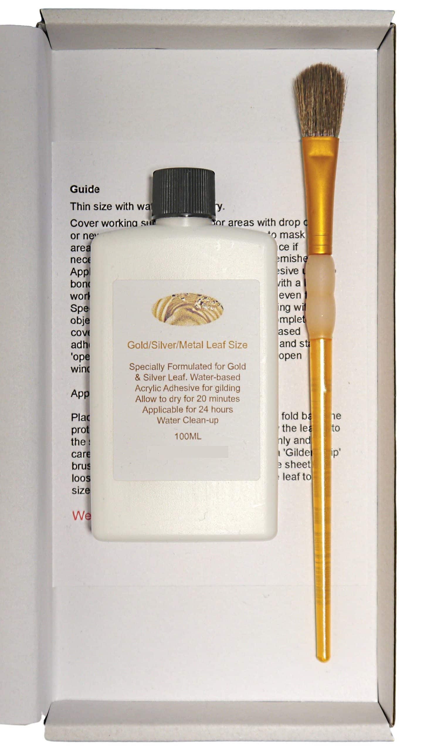 Gold Silver Leaf Size Adhesive & Brush 100ML. A Water-based Acrylic Glue  for Gilding Metal Leaf Ideal for Furniture Walls Ceilings Doors. - GOLD &  SILVER LEAF