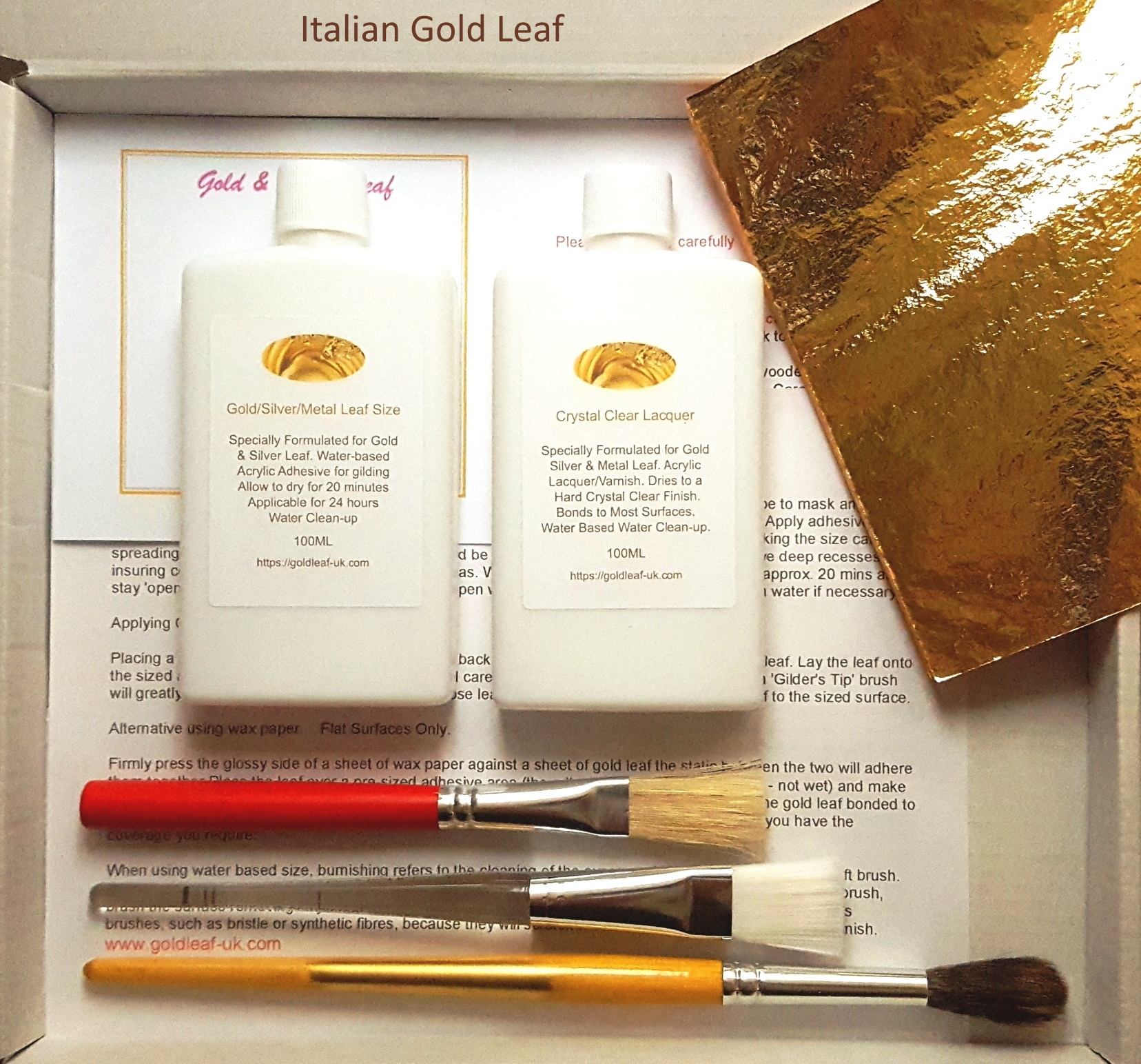 Gold Leaf Kit Finest Italian Gold Leaf Qty. 25 Sheets 14cm x 14cm. - GOLD &  SILVER LEAF
